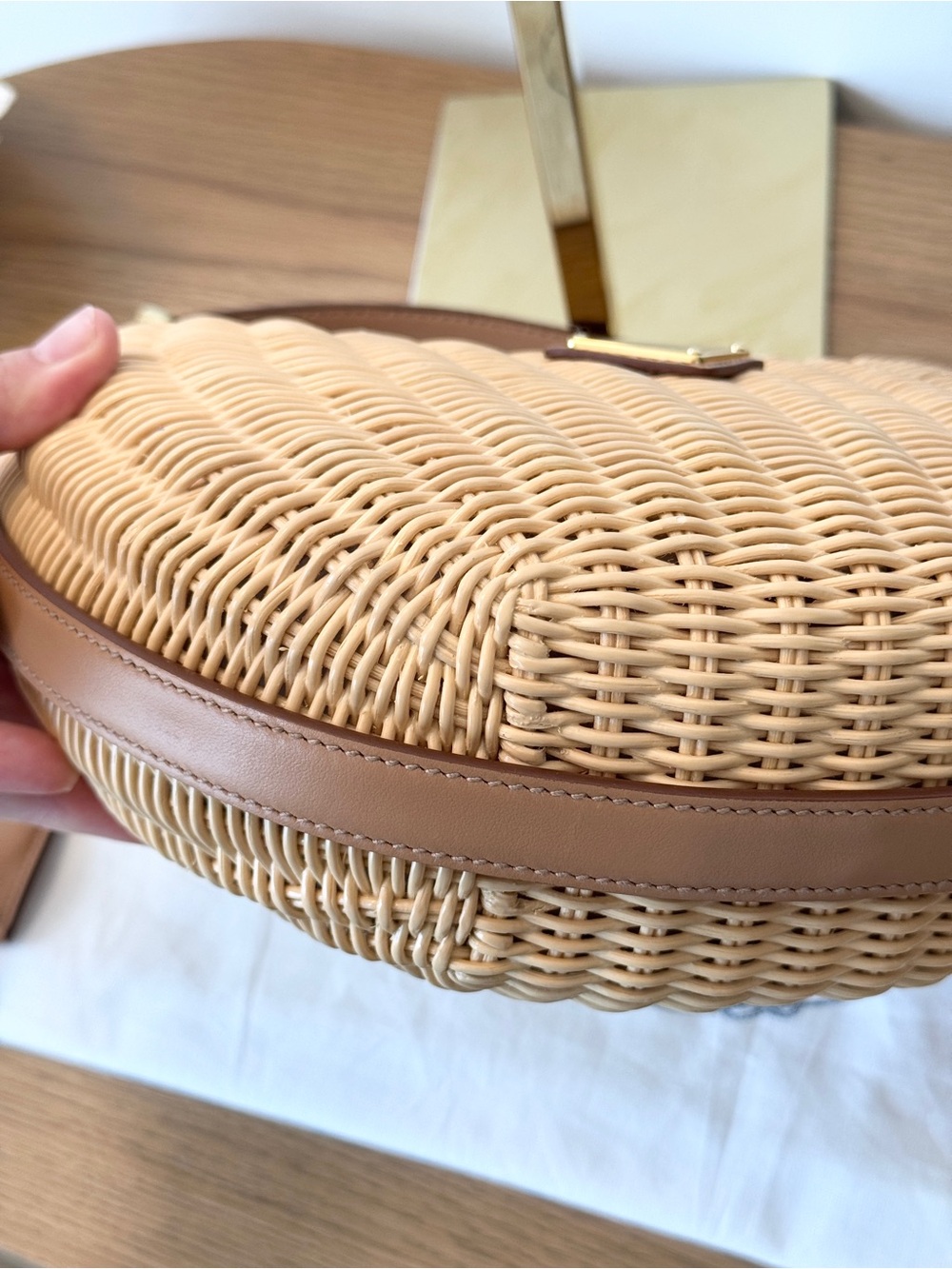 PRADA Wicker and Leather Arqué Top Handle Bag - Picture 13 of 16